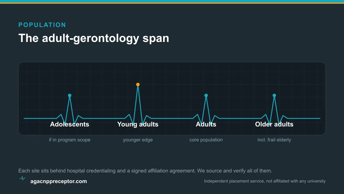 Diagram of the adult-gerontology span with the young-adult segment highlighted